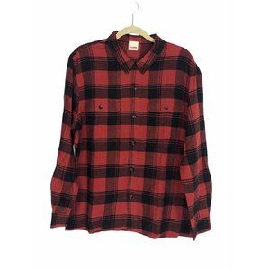 Baldwin NWT Men's Large  Flannel Plaid Shirt Red Black Button Front